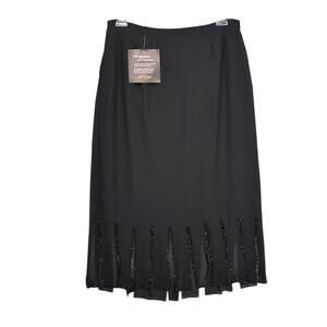 NWT J.B.S. Ltd Women's Plus Sz 0X Black Sheer Skirt w/ Rhinestones Edged Fringe
